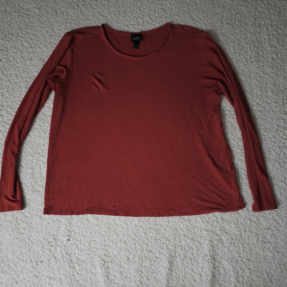 Eileen Fisher Orange Crew Neck Knit Long Sleeve Top Size L